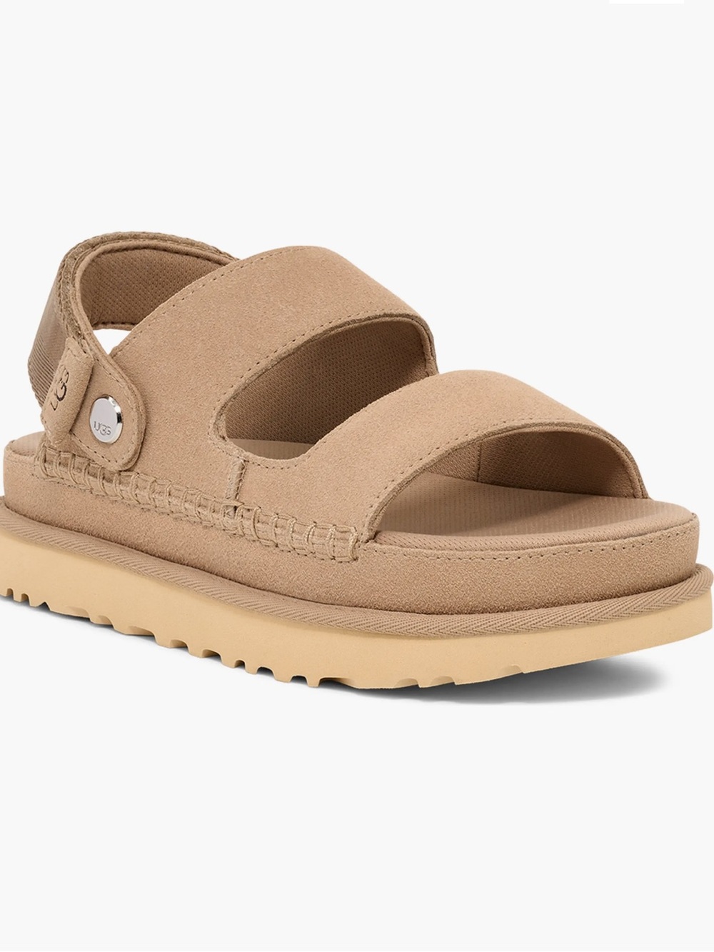 NEW Ugg Goldenstar Glide Platform Sandal in sand in size 10